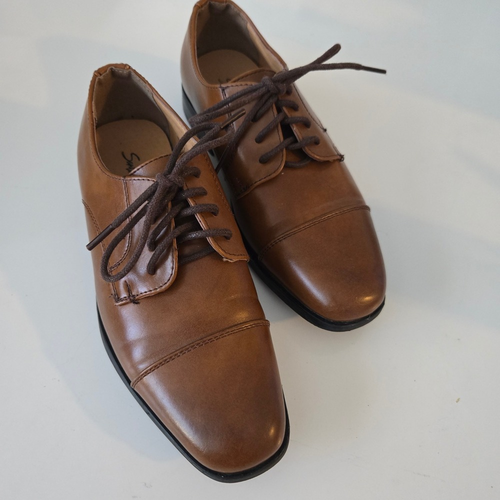Santino Kids Tan Brown Cap Toe Oxford Dress Shoes K-381 Size 1 Boy Lace Up